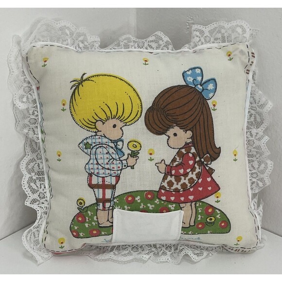 Vintage Tooth Fairy Pillow w Pocket lace Edges Joan Walsh Anglund Print unisex - Picture 1 of 4